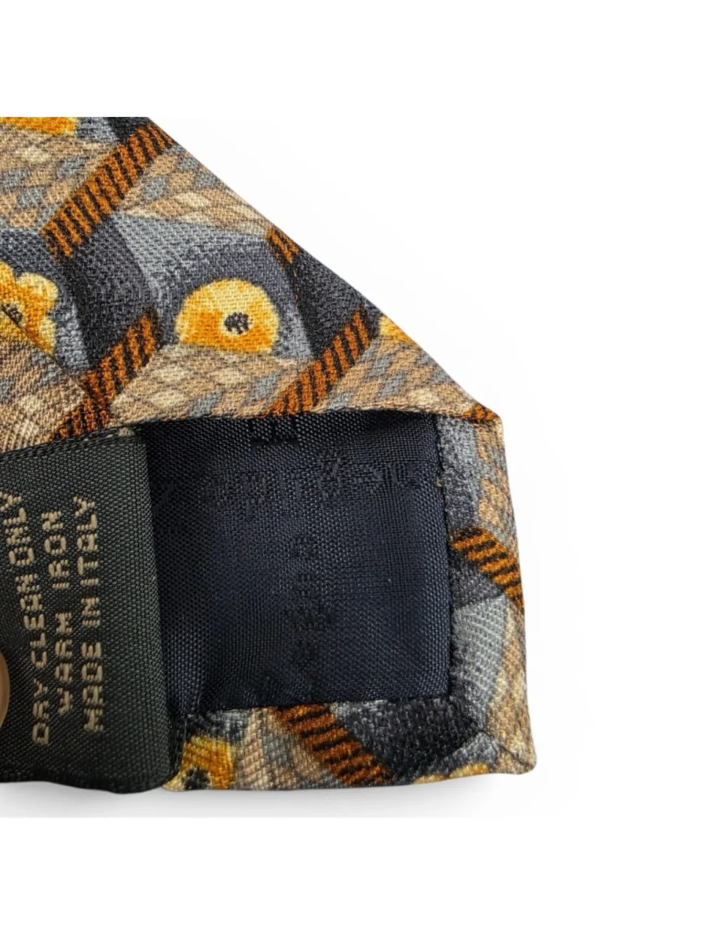 Ermenegildo Zegna Silk Tie Gray Gold Geometric Floral Italian Designer Tie